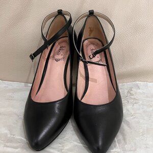 Black Pointed-Toe Flats with Ankle Strap